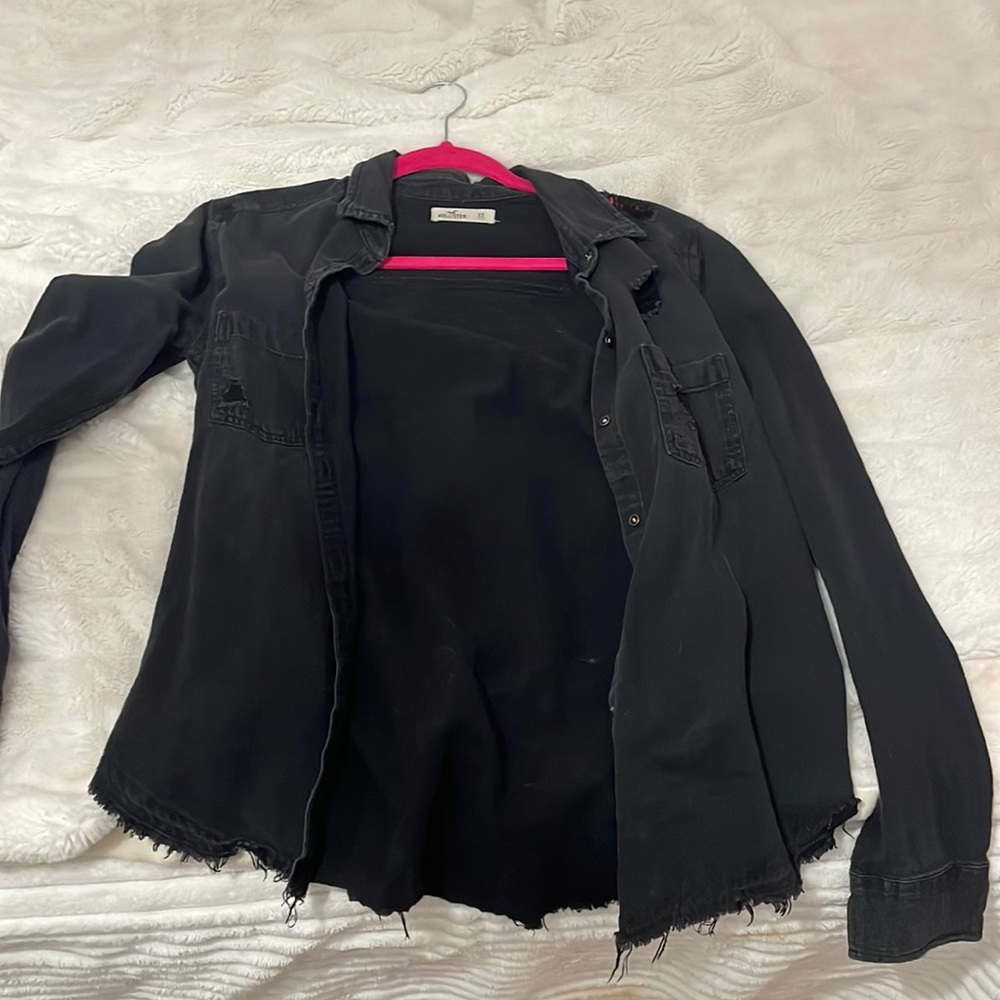 Hollister black denim button up